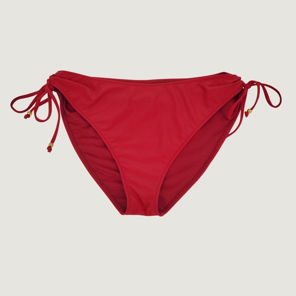 Blooming Jelly Side Tie Bikini Swim Bottom Large Red Gold Bead Accents Lined New